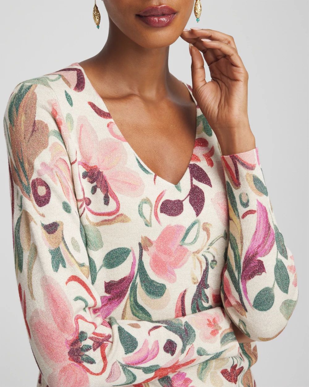 Ella V-Neck Floral Pullover Sweater | Chico's